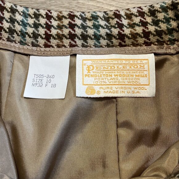 Pendleton Pencil Midi Skirt SZ 10 Tan Multi Houndstooth 100% Wool Vintage - Picture 9 of 11